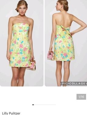 Lilly Pulitzer Franco Blue Eyed Girl Tie Back Strapless Multicolor Floral Dress